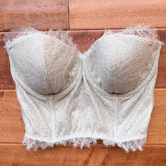 Victoria's Secret Dream Angels Long Line Bustier Bra 32DD Metallic/Silver - Picture 2 of 9